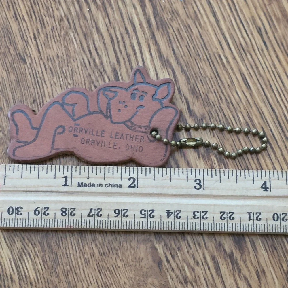 Vintage Orrville Leather Dog Keychain Made in USA Brown Embossed Fob